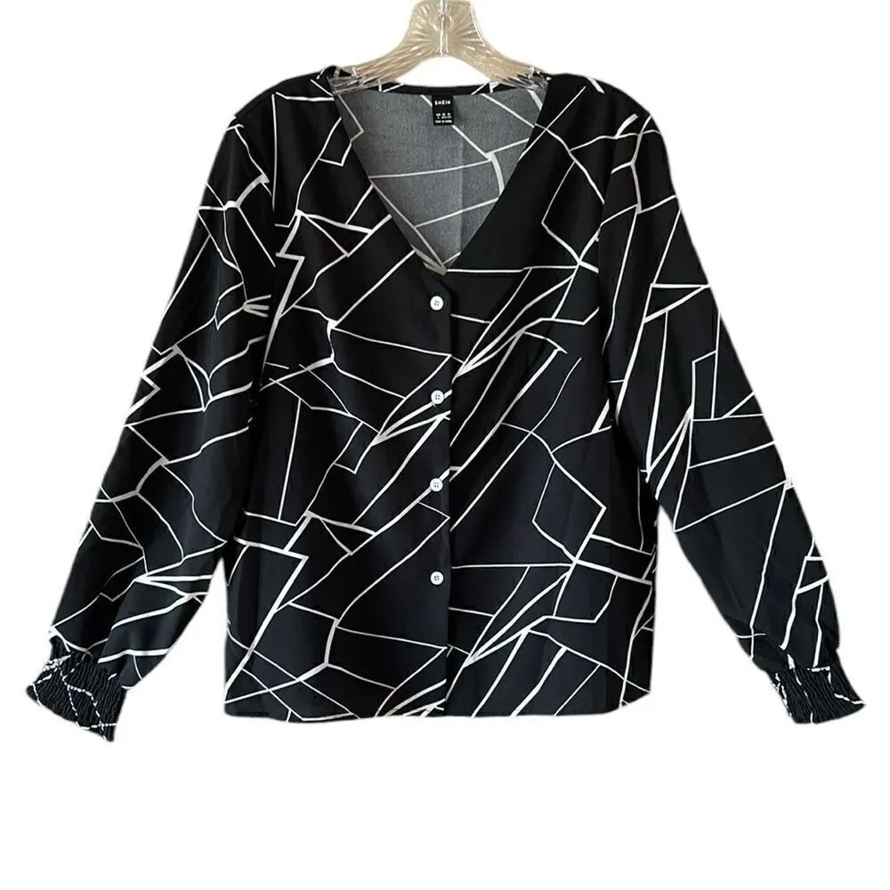 SHEIN Black And White Button Down Shirt